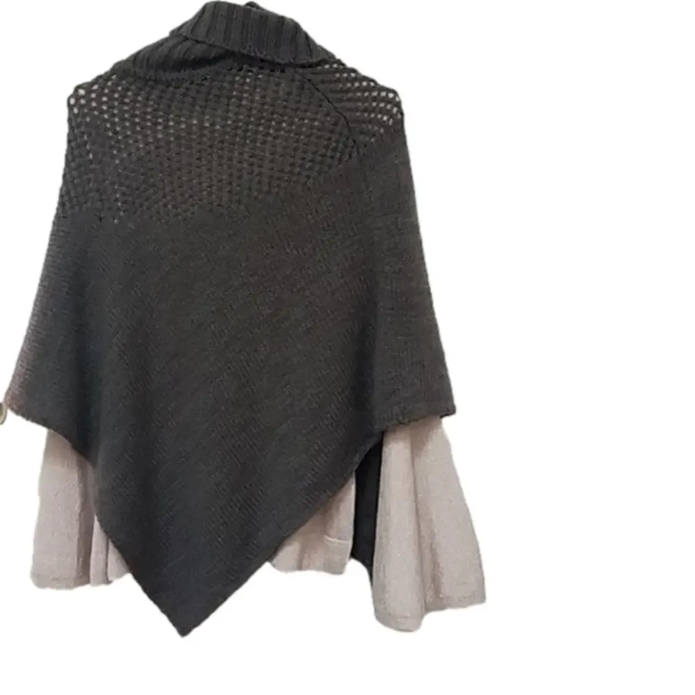 COTE Femme France Knit Asymmetrical Gray Mohair Blend Pancho Funnel Neck Collar